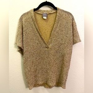 Elif For Jordan Taylor Sparkly Tan Short Sleeved V-Neck Women’s Tunic - Size XS